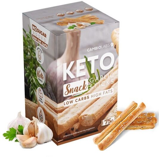 Cambiolabs Keto paluszki o smaku czosnkowym - pełnowartościowa przekąska bogata w błonnik i białko (Keto Snack Garlic Sticks)