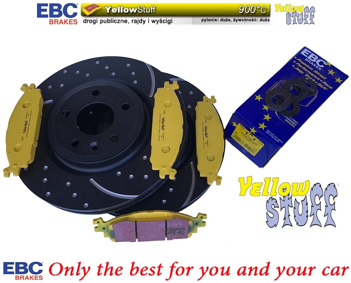 EBC Brakes Przednie klocki YellowStuff + NAWIERCANE NACINANE tarcze hamulcowe 325mm EBC seria GD Lincoln MKT 2012-2019 GD7559+DP41873R