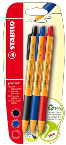 Stabilo Pointball Niebieski, czarny, czerwony, -częściowy Blister  długopis z mechanizmem druku z 79% ponownie przetworzonego tworzywa sztucznego + Refill B-43720-10