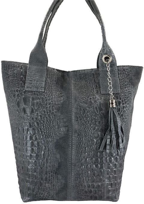 Barberini's Modny worek skórzany - CROCO - Szary 375/7-3
