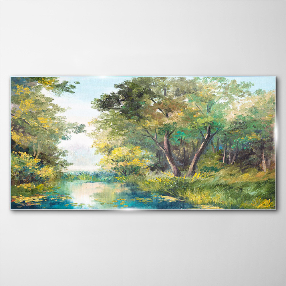 PL Coloray Obraz na Szkle las woda drzewa niebo 140x70cm