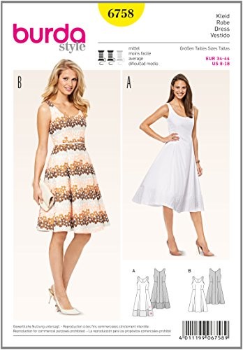 Burda Burda 6758 wykrój sukienka z obszyciem (damska, rozm. 34-44) poziom 3 średni B6758