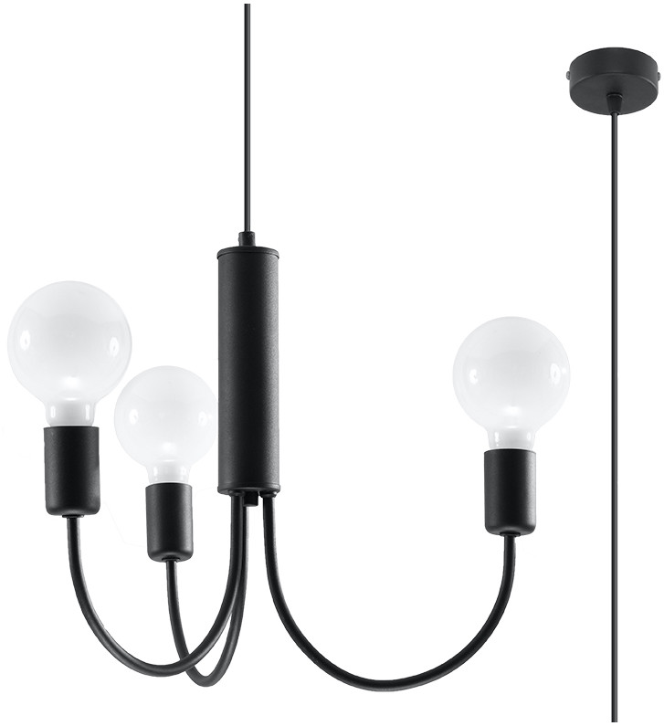 Sollux Lighting Lighting Stylowa Oprawa na Sufit Lampa wisząca Żyrandol PICCOLO 3 czarny stal Żarówka E27 Oprawa do Salonu Sypialni Oświetlenie LED SL.0856