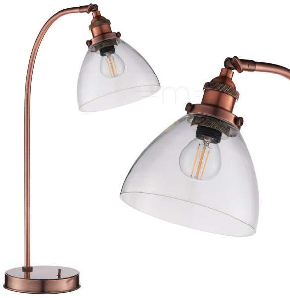 Endon Industrialna LAMPA stołowa HANSEN 77861  szklana LAMPKA stojąca biurkowa kopuła skandynawska miedź przezroczysta Endon