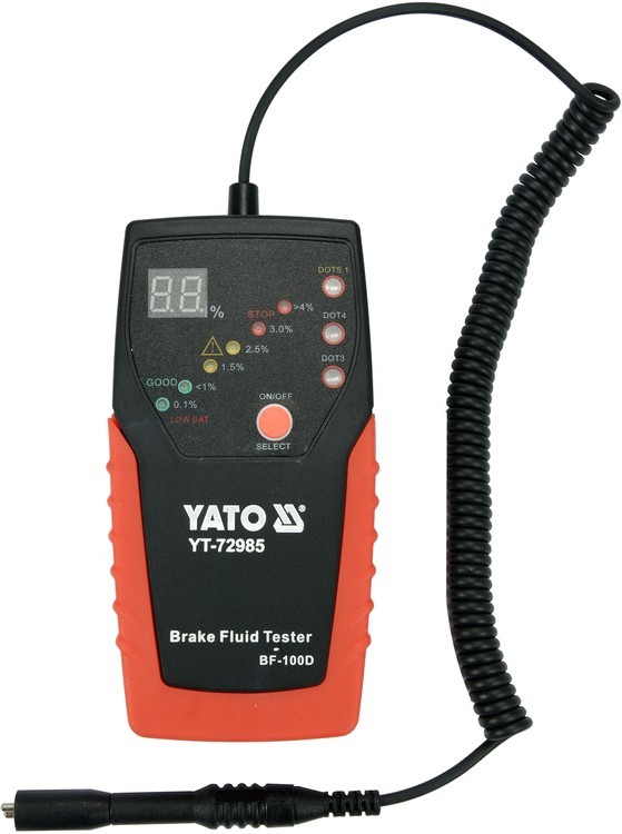 YATO TESTER PŁYNU HAMULCOWEGO Z ELEKTRONICZNYM WYŚWIETLACZEM I ELASTYCZNĄ SONDĄ YT-72985