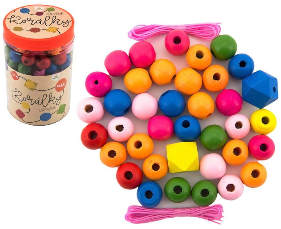 Teddies drewniane koraliki MAXI z gumkami 106 szt