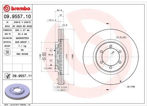 BREMBO Tarcza hamulcowa 09.9557.11