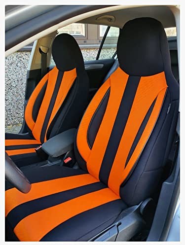 BREMER SITZBEZÜGE Pokrowce na fotele samochodowe kompatybilne z Ford C-Max 2. Gen. 2010 kierowcy i pasażera pokrowce ochronne na fotele FB:MD503 (czarny/pomarańczowy) 4251707746401