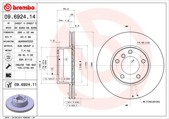 BREMBO Tarcza hamulcowa 09.6924.14