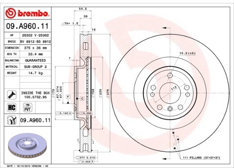 BREMBO Tarcza hamulcowa 09.A960.11
