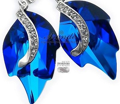 Swarovski Special Kolczyki Blue Leaf Senti Srebro