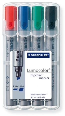 Staedtler 356 B WP4 marker do flipchartów, Staedtler Lumocolor, wielokrotnego napełniania pudełko z 4 kolory 356 B WP4