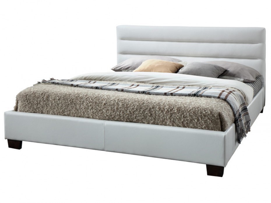 Vente-Unique Łóżko FAUSTIN - 160 × 200 cm - Materiał skóropodobny biały