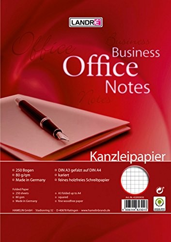 Landré Landre 100050619 blok bezdrzewnego papieru kancelaryjnego w kratkę, format A3 z możliwością falcowana do formatu A4, gramatura papieru: 80 g/m, 250 arkuszy 100050619