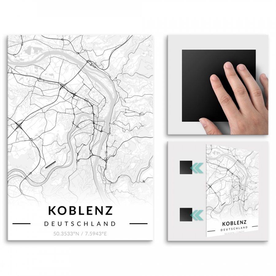 Pix4home Plakat metalowy Mapa B&W Koblenz L POS-L-03272