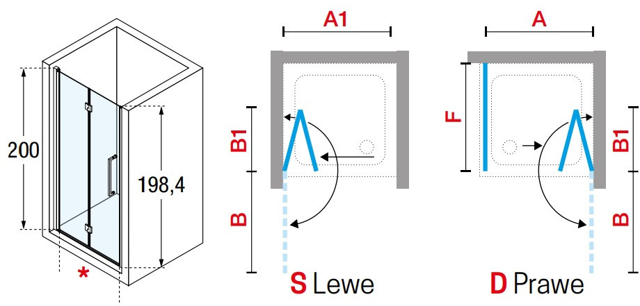 Novellini Young 1BS Drzwi składane 78-82x200 cm lewe profile biały mat szkło przezroczyste Y21BS77S-1U