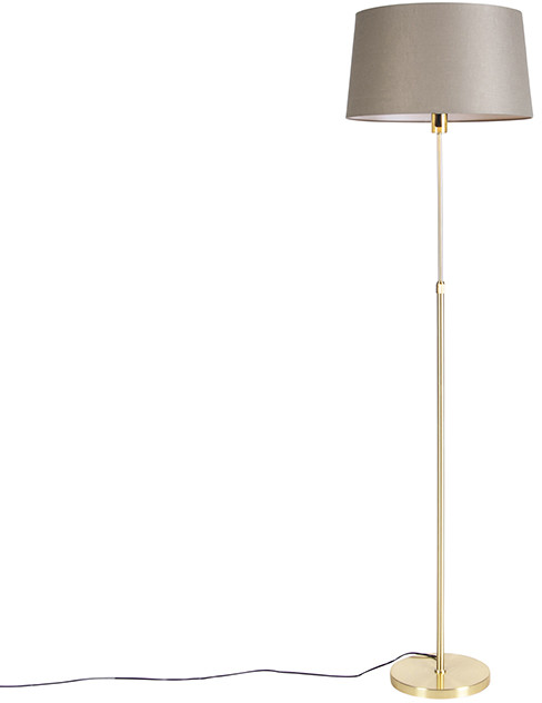 QAZQA Lampa podłogowa regulowana złota/mosiądz klosz szarobrązowy 45cm - Parte