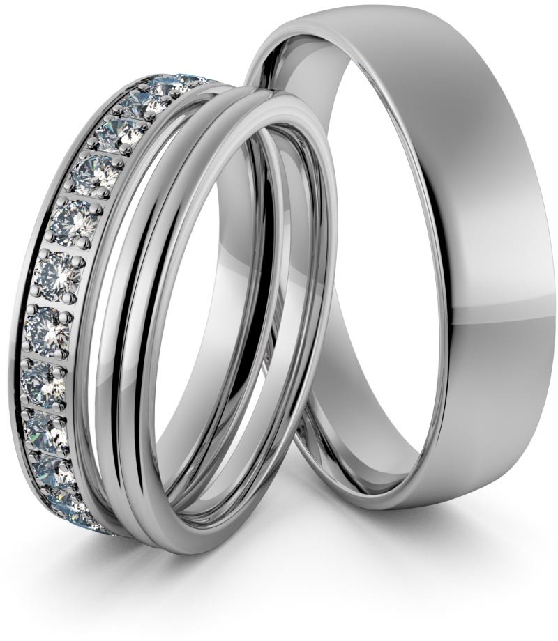 Eminence Obrączki ślubne z białego złota palladowego z brylantami - zestaw obrączek - Au-947 Au-947-5