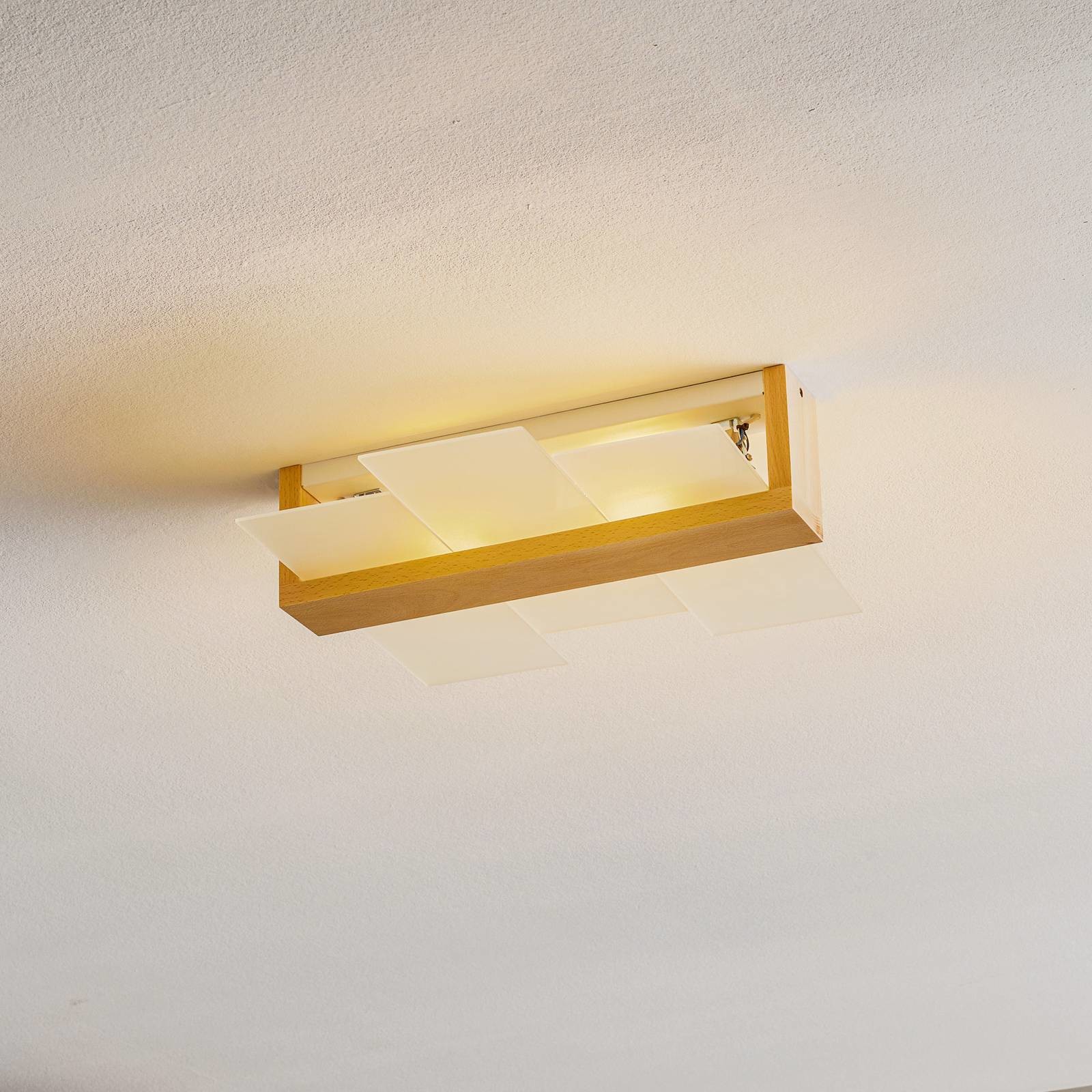 Euluna Lampa sufitowa Shifted 2, szkło i jasne drewno
