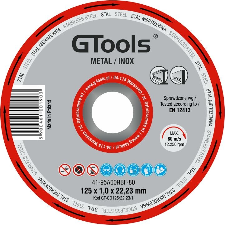 Gtools Tarcza do metalu / Inox 125x1,0mm GTools GT-CD125 GT-CD125/22,23