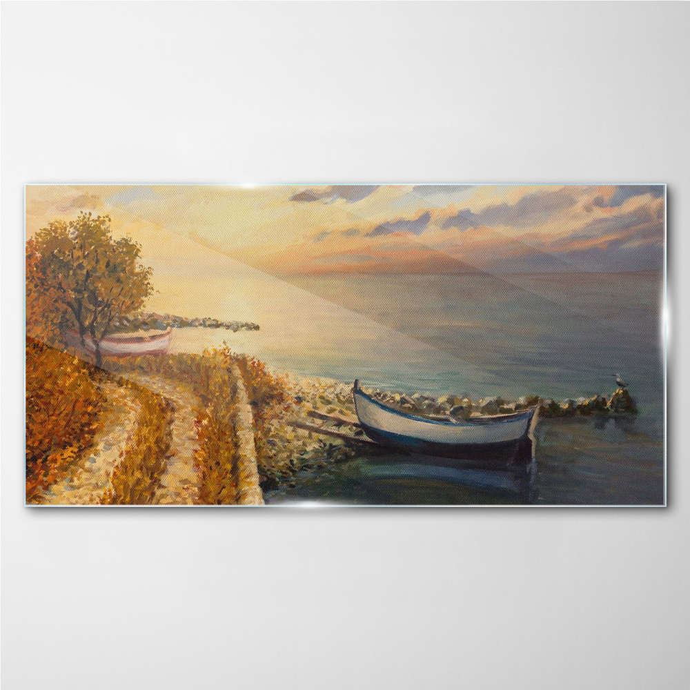 PL Coloray Obraz na Szkle Morze Ścieżka Drzewo Chmury 100x50cm