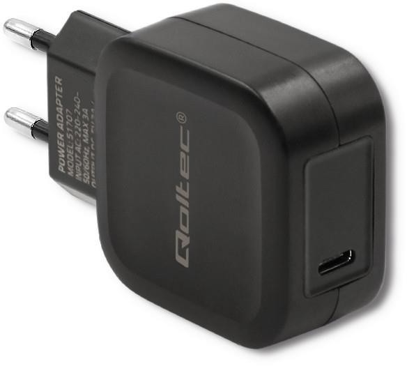 Qoltec ŁADOWARKA SIECIOWA USB TYP C, PD, 5V, 3A, 20W, CZARNA 51707
