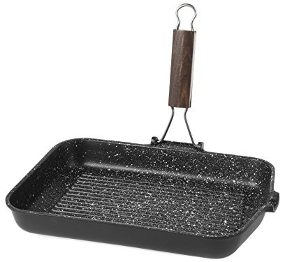 Home pietra grill patelnia nieprzywierająca ze składanym uchwytem, kamienia, czarna, 36 x 24 cm 8003512666377