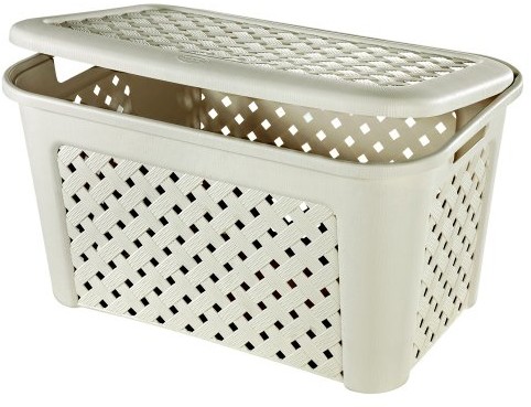 Tontarelli ogrodowa XL skrzynia wykonana z wytrzymałego tworzywa sztucznego o wysokiej jakości wyglądzie plecionki z pokrywą. Wzornictwo do domu (angoraweiss) 8105407_210EAN