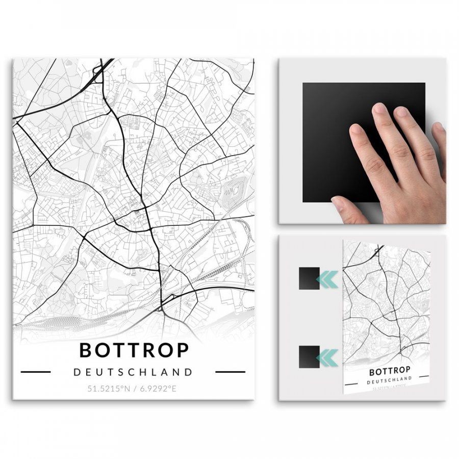 Pix4home Plakat metalowy Mapa B&W Bottrop M POS-M-03257