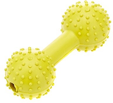 Classic Pet Products psy do zabawy, z gumy, model krótkie sztangi z wypustkami i dzwonek, 110 MM, żółty
