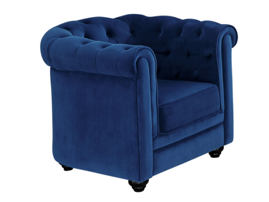 Vente-Unique Fotel CHESTERFIELD - Welur w odcieniu niebieskim królewskim