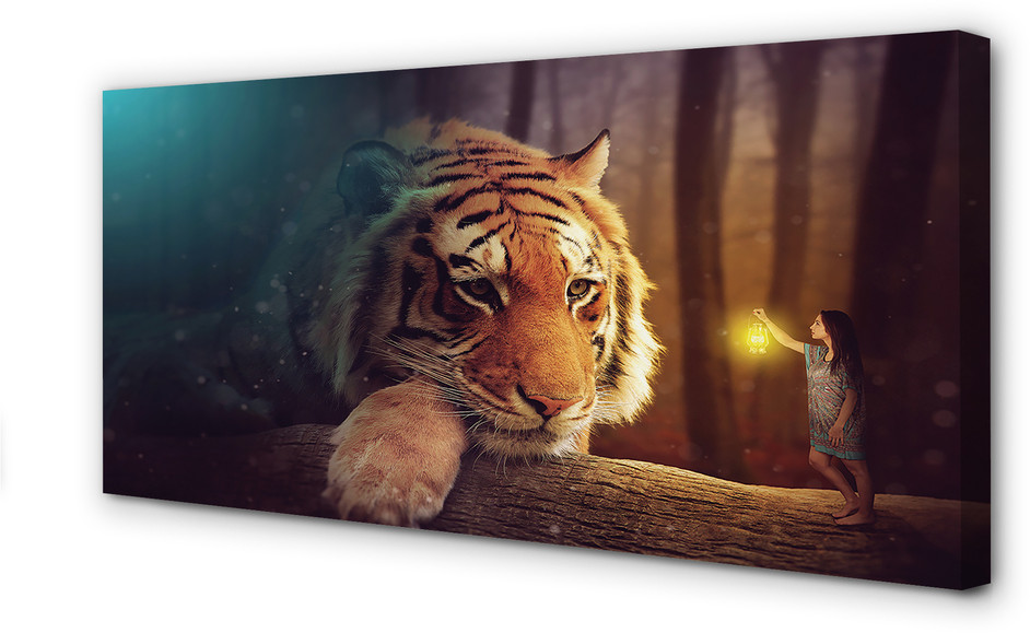 PL Tulup Obrazy na płótnie Tygrys las człowiek 120x60cm
