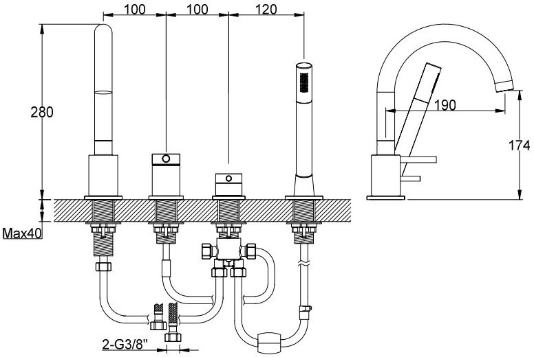 Kohlman Axel Bateria nawannowa 4 otworowa chrom QB244A