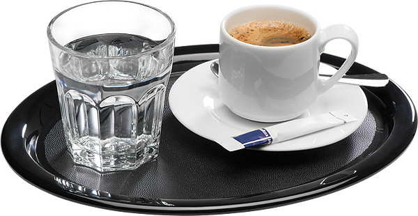 APS Taca owalna z melaminy do serwowania kawy 285x215 mm, czarna | Kaffeehaus 84253