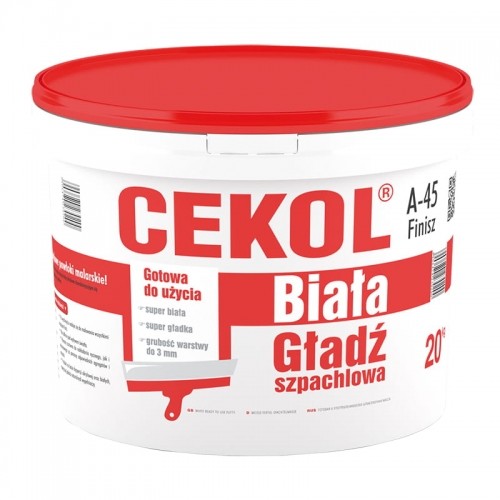 Cekol Gładź szpachlowa gotowa biała A-45 Finisz 20 kg