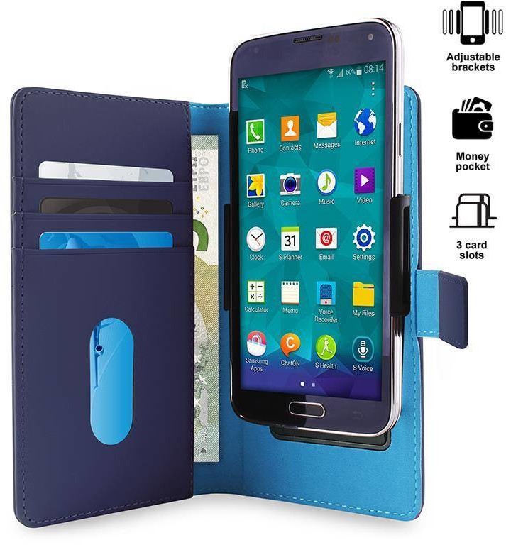 PURO Smart Wallet - Uniwersalne etui z uchwytem do robienia zdjęć z kieszonkami na karty i pieniądze, rozmiar XL (niebieski) b2btrade-7579-0