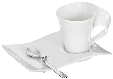 Villeroy & Boch NewWave Caff cappuccino zestaw/zestaw usługi o nowoczesnym designie z białej porcelany premium/nadaje się do mycia w zmywarce do naczyń/1 X (3-częściowy) 1024848708