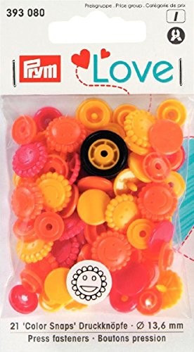 Prym Love prymlove kształt kwiatu zatrzask bez szycia colorsnaps zatrzaski, z tworzywa sztucznego, żółty/pomarańczowy/czerwony, 13,6 MM, 30-częściowy PRYM_393080