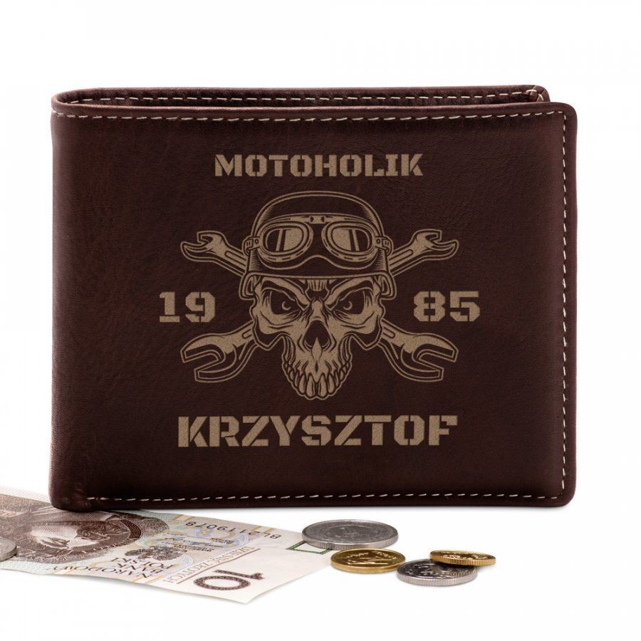 Murrano Skórzany Portfel Męski Premium z Grawerem Motoholik PORT-BR-039