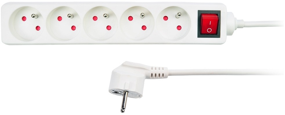 Solight 5z przedłużacz, 2m, 3 x 1mm2, biały, wyłącznik