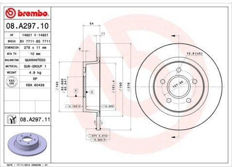 BREMBO Tarcza hamulcowa 08.A297.11