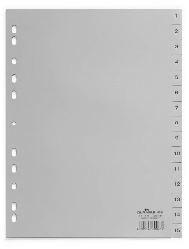 DURABLE Przekładki do segregatora 1-15 A4 szare 6524-10