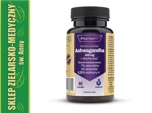 Pharmovit Ashwagandha 400mg + Bioperine 60 kapsułek Stres, pamięć, koncentracja 699
