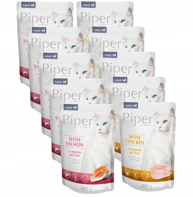 Dolina Noteci PIPER) PIPER CAT Łosoś Kurczak Zestaw Saszetki MIX SMAKÓW 20 x 100g ZEST-PIP-100-20-MIX