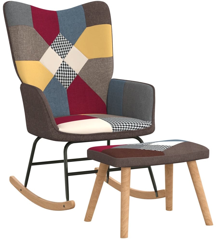 vidaXL Fotel bujany z podnóżkiem, patchwork, obity tkaniną