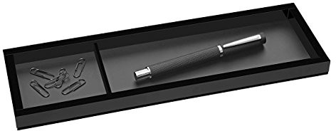 Wedo 631601 pojemnik na miska Black Office ze szkła akrylowego, 2 kieszenie, gumowe nóżki 31 X 9, 6 X 1, 9 cm, w pudełku prezentowym, czarna 631601