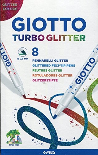 Giotto 4258 00 Turbo Glitter etui na mazaków, 8-częściowy zestaw, posortowane pod względem koloru, 8 szt. etui 4258 00