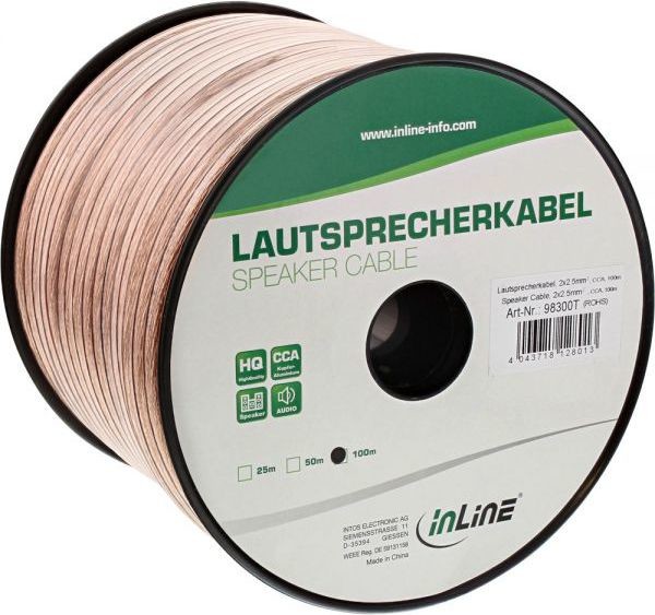 InLine Przewód Kabel głośnikowy 2x 2.5 100m 98300T 98300T