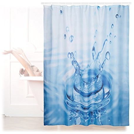 Relaxdays zasłona prysznicowa zasłona krople wody, naturalny Motyw, poliester, nadająca się do prania, Anti-pleśni, wanna 180 x 180 cm, niebieski 10022614