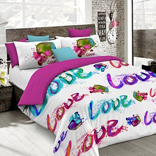 Italian Bed Linen 8058575007414 zestaw poszewka na kołdrę z nadrukiem w Digital A okładka łącznie na worek na poszewki na poduszkę, kio614 (kolorowa), 100% bawełna, na łóżko małżeńskie, 250 x 200 x 1  8058575007414